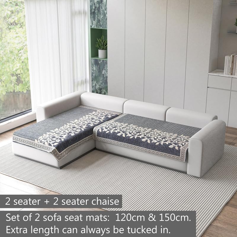 Image of Nendle Superior Velvet Floral Sofa Mat 4 Seater Set Cover Durable Protector for Living Room Sofa Set 2+2, Suitable for L Shape, Sectional and U Shape Sofa (Color Grey, Pack of 2)