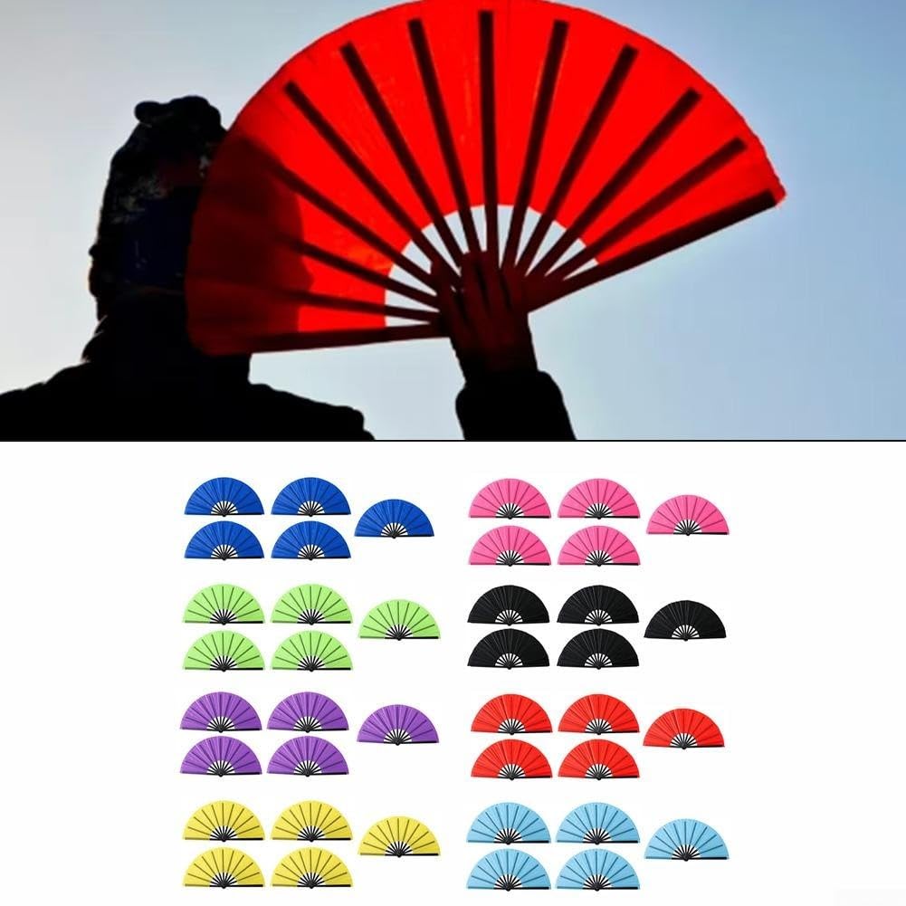 5 Stück große, faltbare Tanzfächer, 33 cm, zusammenklappbar, Handfächer für Hochzeiten, Partys, Bühnenauftritte, Karneval, Dekoration, Outdoor, buntes Set (schwarz)
