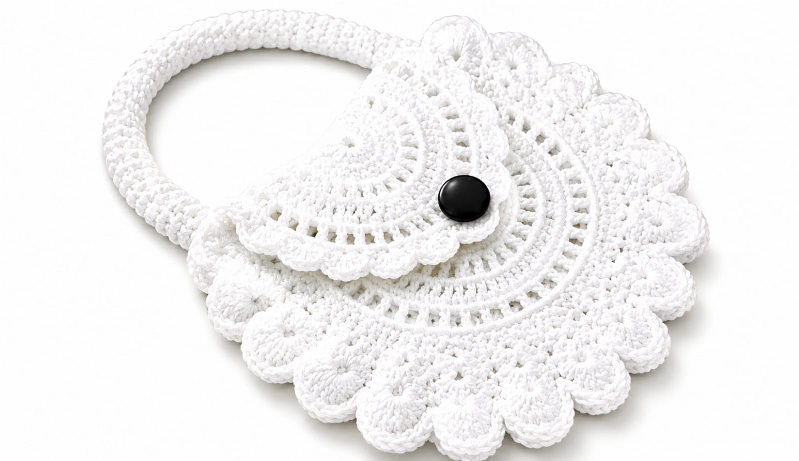 Handmade Crochet Floral Handbag for Women Cotton Knitted Shoulder Bag with Button Closure Elegant Boho Tote Purse White-image-18