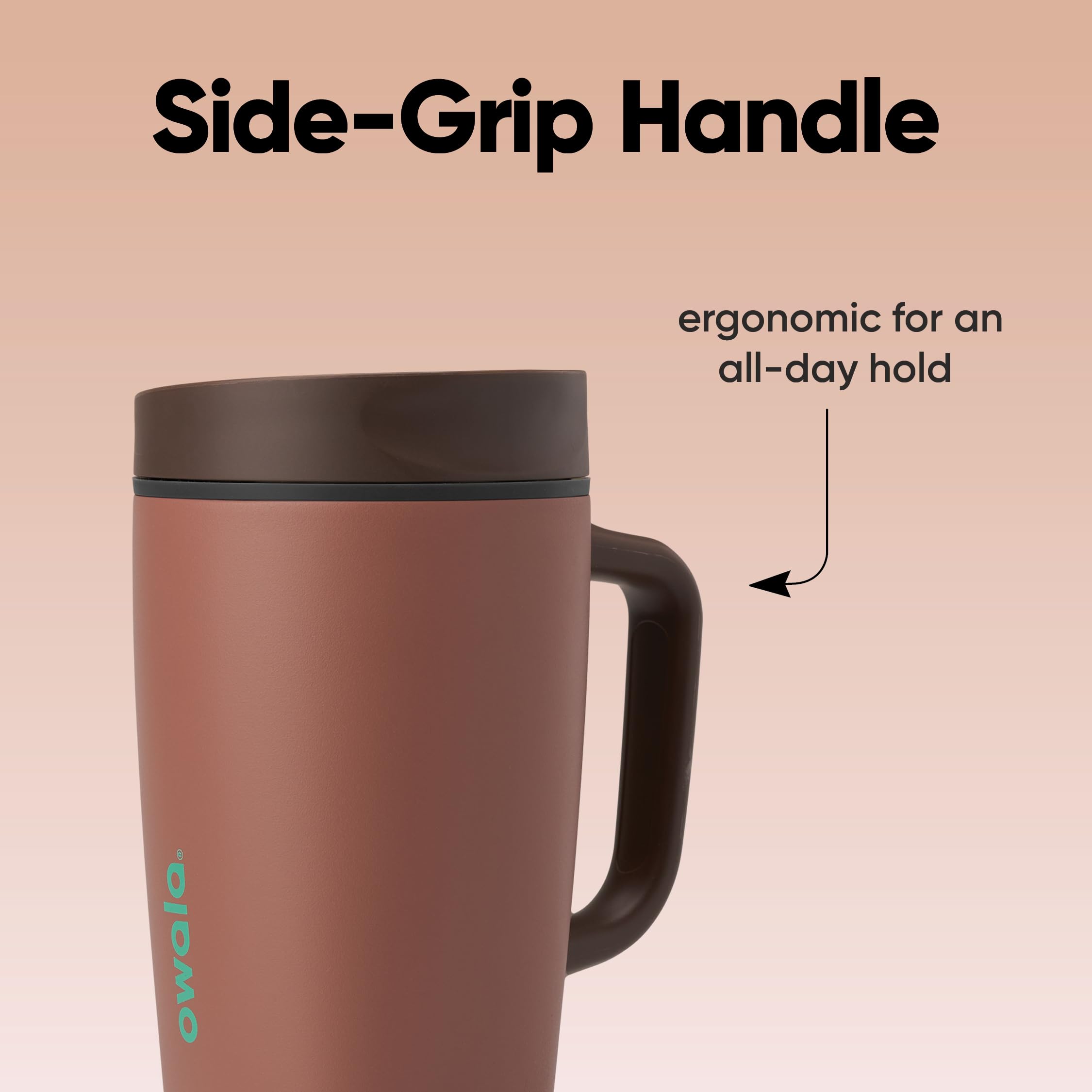 Owala SmoothSip Slider Insulated Stainless Steel Coffee Tumbler, Reusable Iced Coffee Cup, Hot Coffee Travel Mug, BPA Free 12 oz, Pink (Pucker Up) | SmoothSip, Slider, Insulated, Reusable, Iced Coffee Cup: Cozy Cocoa 12 Ounces Handle