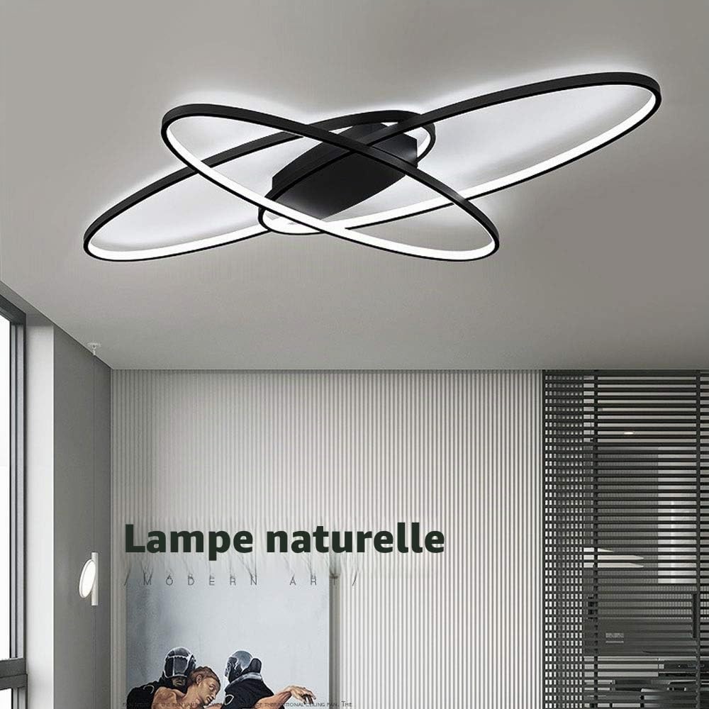 LED Plafonnier Dimmable 46W | Moderne à 3 Anneaux avec Télécommande Lampe De Plafond Noir Lampe de Salon 3220LM Éclairage de Plafond Décoratif Intérieur pour chambre, cuisine et bureau