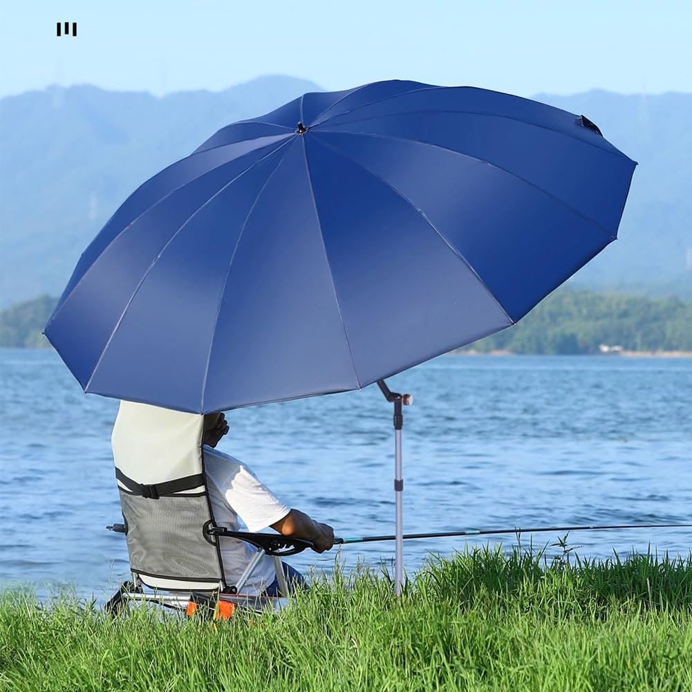 Wiatroodporny Parasol Wędkarski, Przenośny Parasol Plażowy z Ochroną UV 50+, 220 cm Wodoodporny z Kotwicą Piaskową