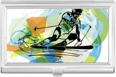 Athletes Skiing Sports Freestyle Watercolor Business Card Holder Case Pocket Box Wallet