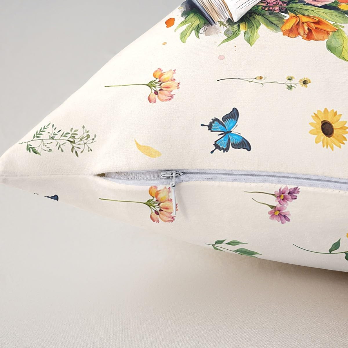 Castle Fairy Magical Books Pillow Covers for Sofa Couch Chair Watercolor Butterfly Throw Pillow Covers Spring Theme Floral Outdoor Pillow Cover Afternoon Tea Style Cushion Cover 22"x22",Set of 2