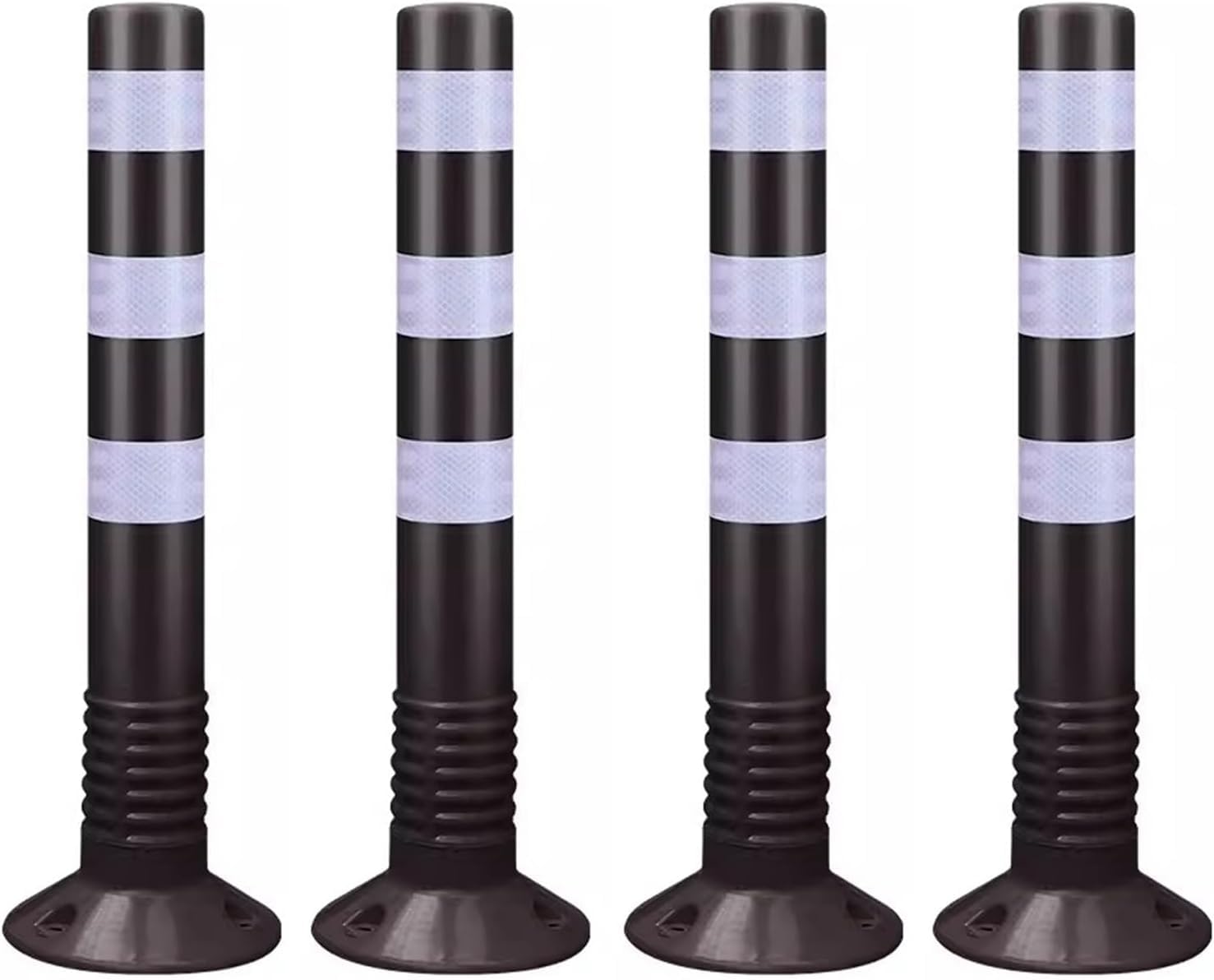 Aioneer Traffic Cone Safety Barrier Reflective Parking Cones, 30In Traffic Delineator Safety Post For Parks/Garden Pathways/Streets, Commercial Flexible Caution Cones Bollard Pos-Black-4 Pack