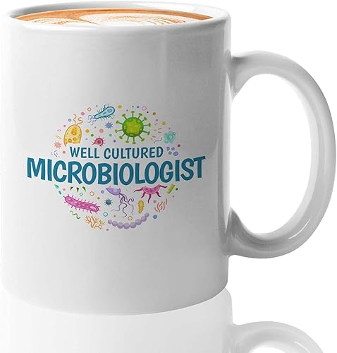 Bubble Hugs Taza de café de microbiología de 11 onzas, color blanco, microbiólogo bien cultivado, divertido telescopio microbiólogo organismo