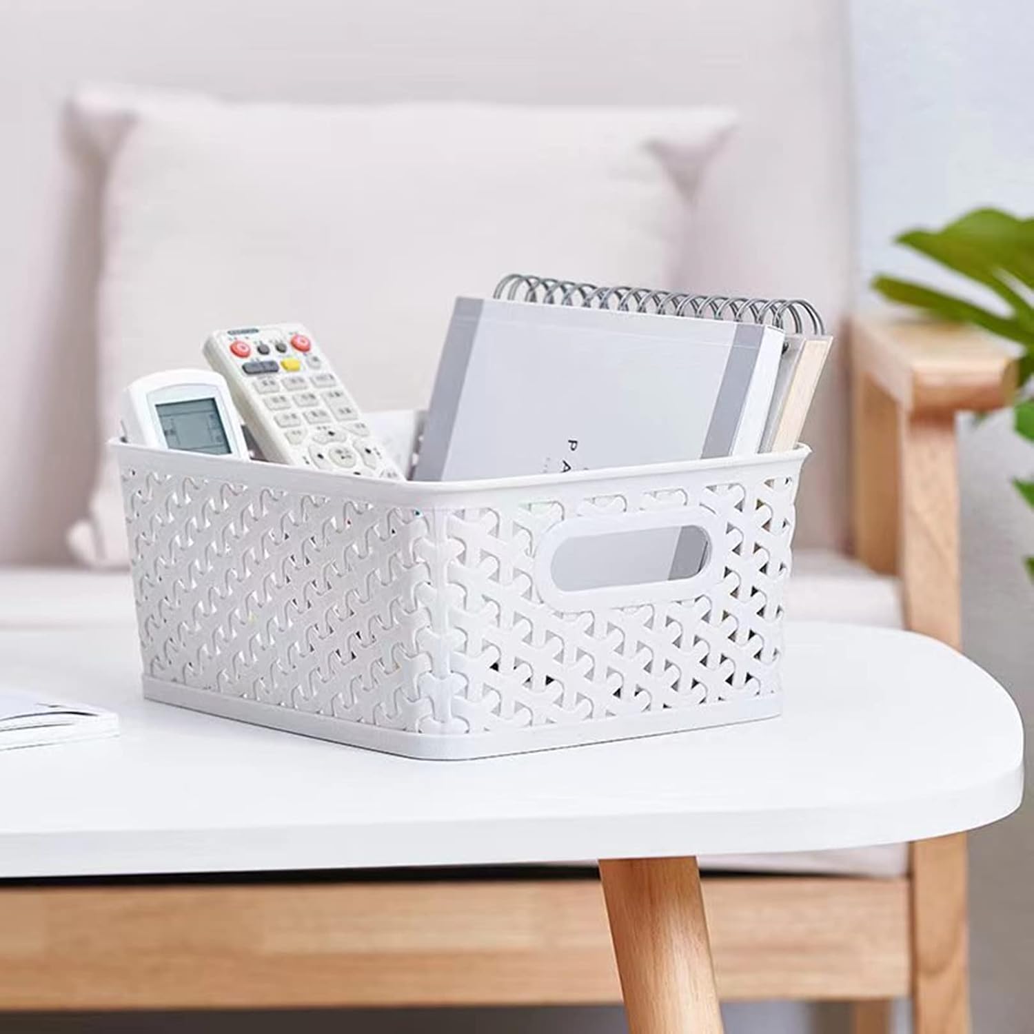 5PCS Plastic Storage Baskets, Small Baskets for Organizing, Small Pantry Organizer Basket Bins. For Countertops, Cabinets, Bedrooms, and Bathrooms Wait (White) - Image 6