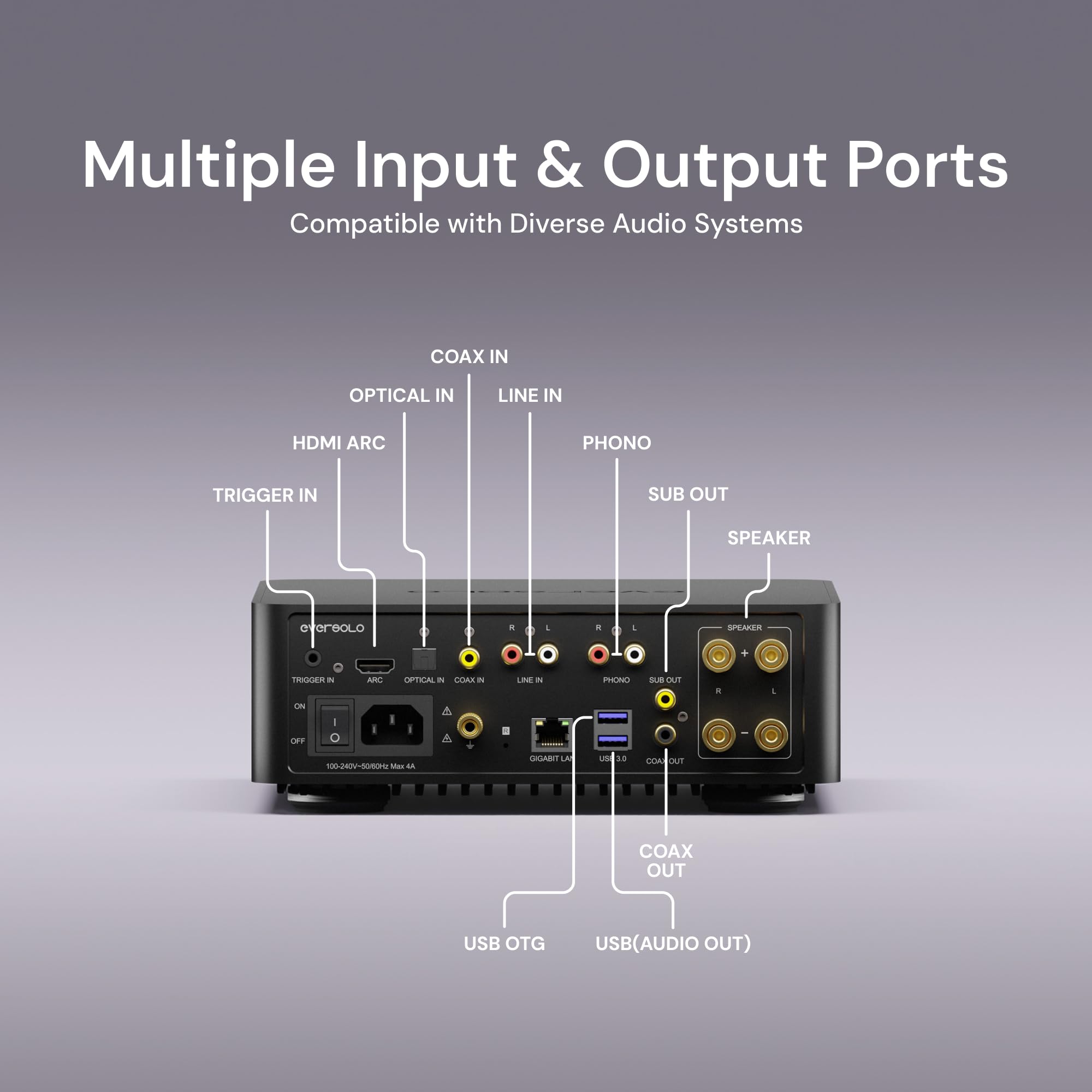 EVERSOLO Reproduce Streaming de música Todo en uno con Amplificador, Pantalla táctil de 5.5 Pulgadas, Compatible con corrección de habitación y habitación, transmisión de Marea, Qobuz, Amazon Music y