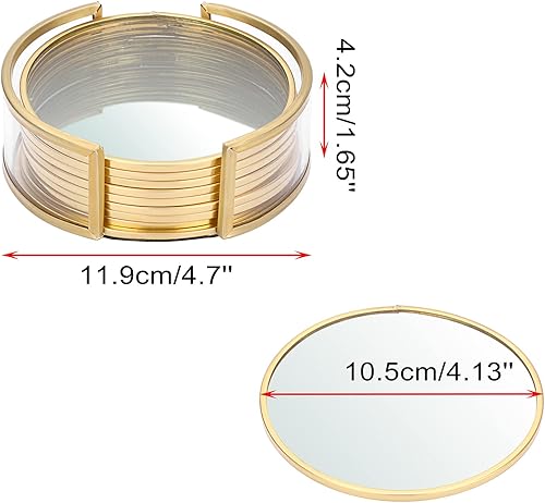 Miniatura 2 de JUXYES Juego de 8 posavasos redondos de vidrio con soporte, posavasos de latón dorado para bebidas, juego de posavasos modernos para decoración de