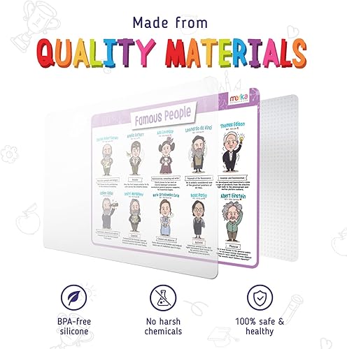 Miniatura 3 de merka Juego de manteles individuales para niños, de 4 a 17 x 11 pulgadas, de silicona, manteles individuales de mesa periódica para niños, manteles