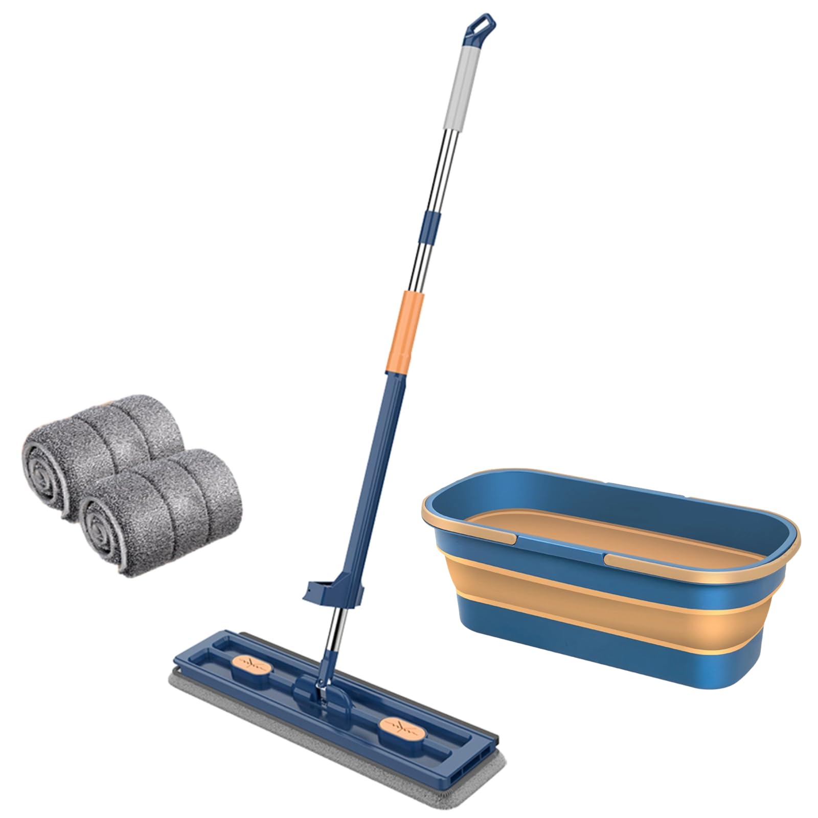 SPEPROECO Flat Mops Set For Cleaning Floors,Microfibre Mop With 2 Pads and Foldable Bucket,Hands Free Squeeze Mop Retractable Handle 360° Rotation Dry And Wet Flat Mop For Tiled,Hardwood