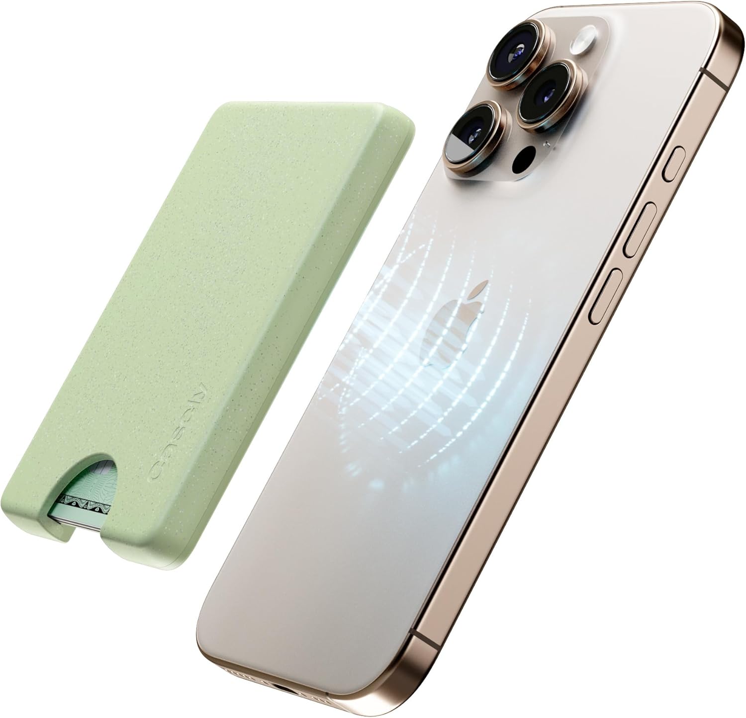 Casely MagWallet | Kiwi Kiss | Matcha Green Shimmer | Slim Wallet Card Holder | Compatible with MagSafe | Soft-Touch Hard Silicone | Holds Up to 3 Cards - Image 4