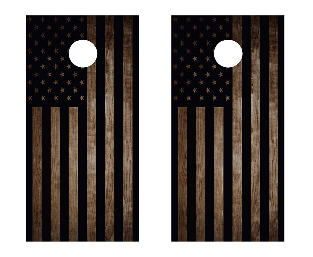 Cornhole Board Wraps 067 - Wood - Black US Flag Cornhole Game Graphic Decals - Includes Application Squeegee - Set of (2) 25