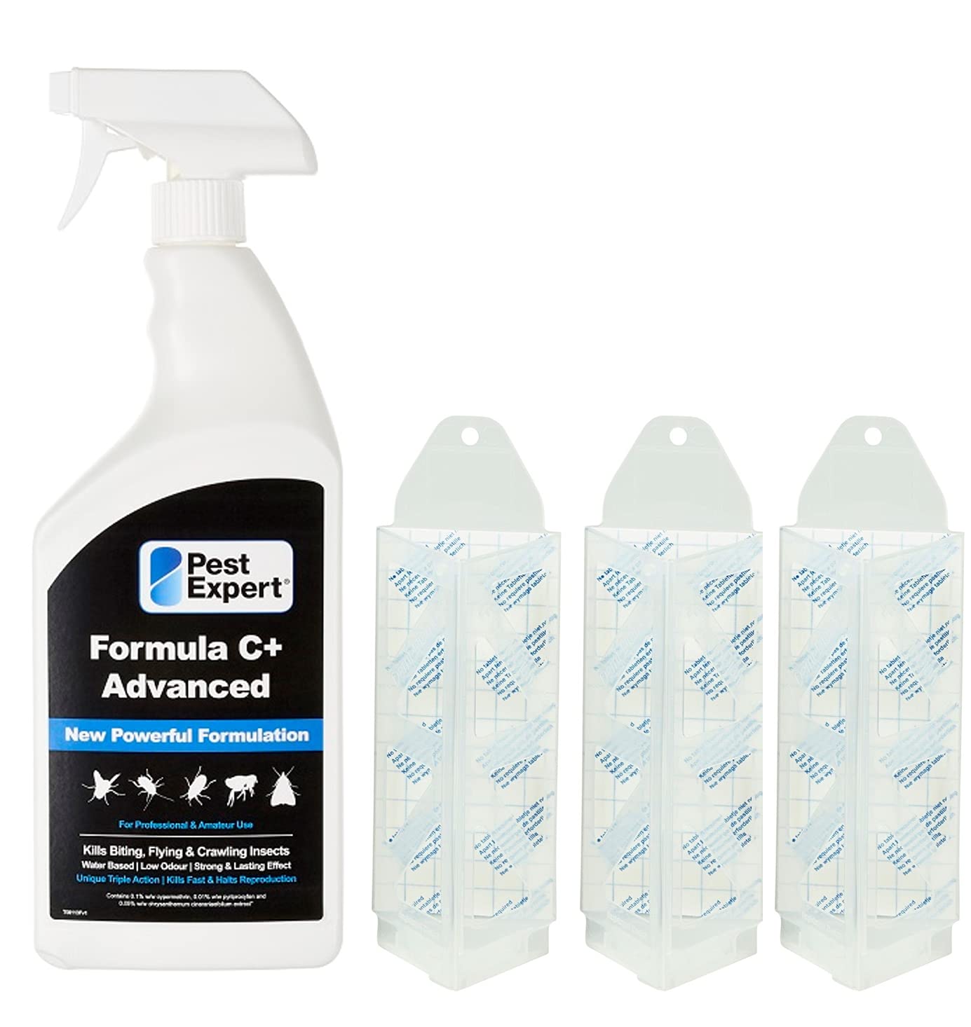 Pest Expert Clothes Moth Killer Spray 1ltr Formula ‘C’ Moth Spray and 3 x Demi Diamond Moth Traps with 10 Refills - Professional Strength Approved for Amateur Use