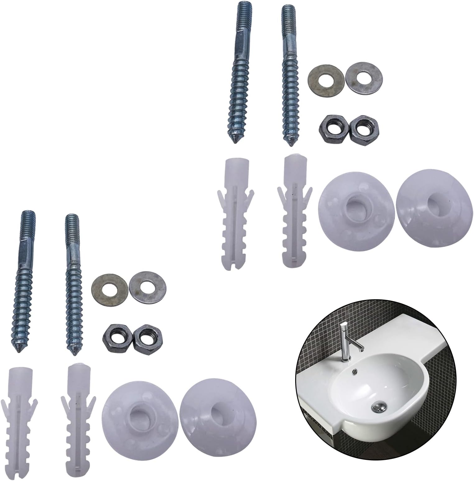 2 Sets Bathrooms Fitting Kit Screw Bolts Wall Mounted Basin Fixing Kits Screws Plug Washers for Wall Mount Basin Sink