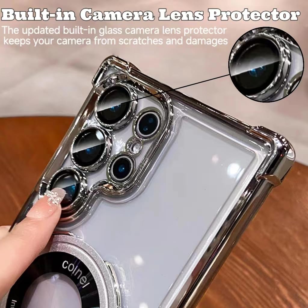For Samsung Galaxy S26 Ultra Case Clear with Magnetic Ring Stand,[Compatible with Magsafe],Shockproof Kickstand Design Camera Lens Protector Plating Soft Slim Women Men Cover Case for S26 Ultra,Purple