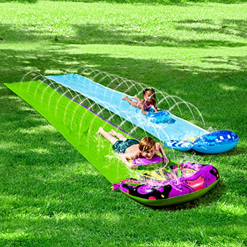 2 Pack 19.2ft x 35.5in Slip and Slide Water Slide with Bodyboards,Summer Toy with Build in Sprinkler for Backyard and Outdoor Water Toys Play