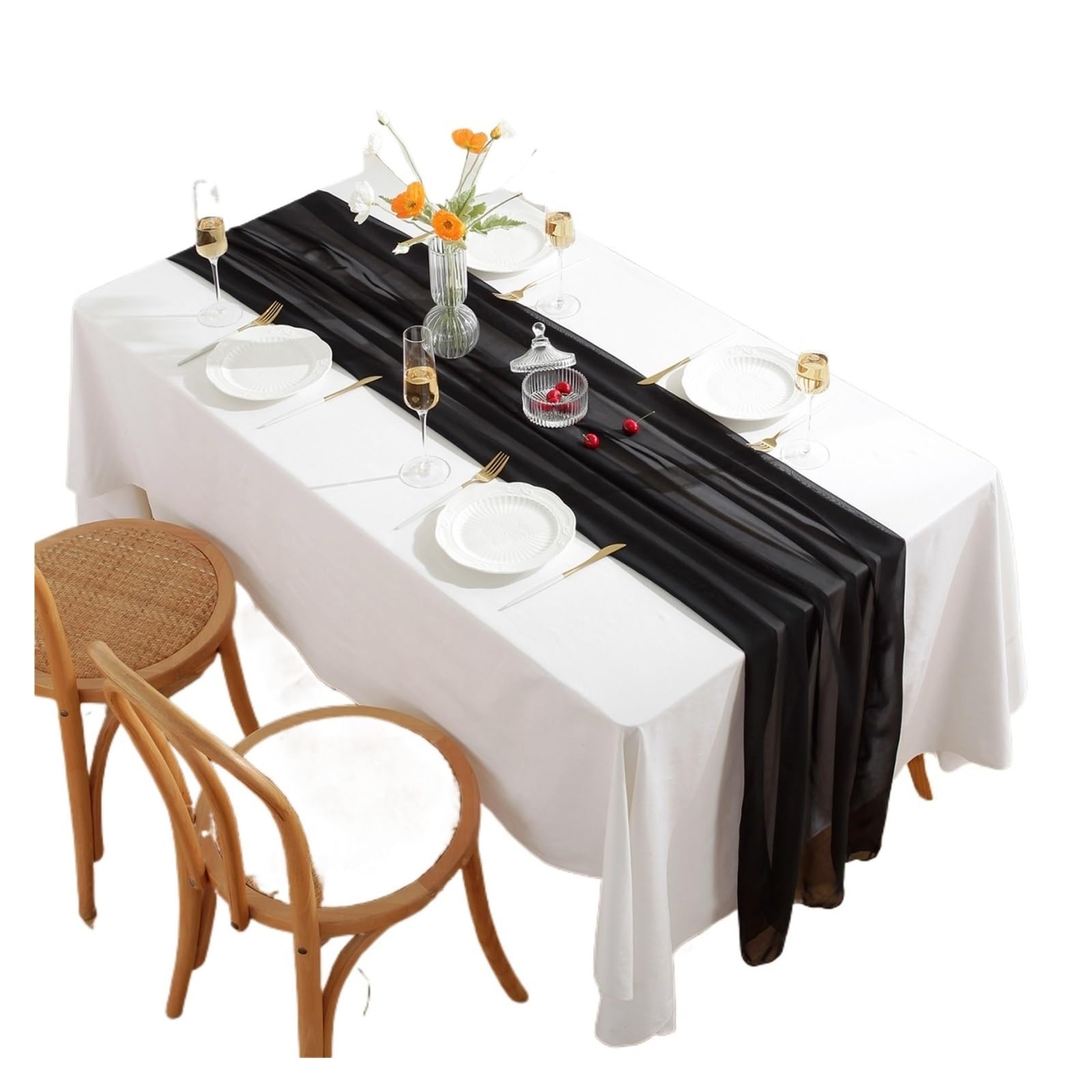 Chiffon Table Runner Chiffon Table Runner Chair Sash Romantic Wedding Runners For Party Decoration(Black,70x300cm)