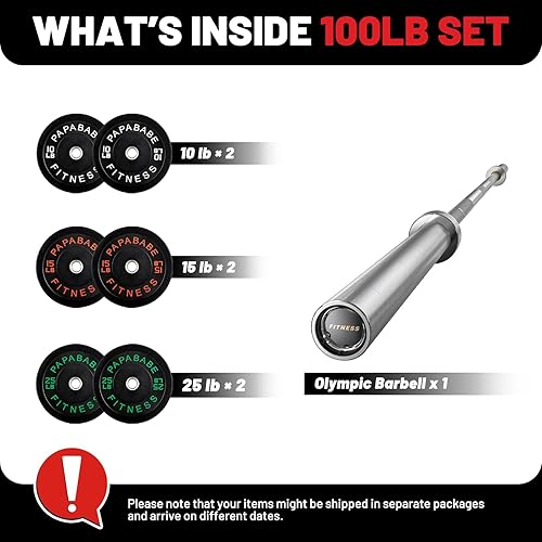 Miniatura 2 de Papababe Barra Olímpica de 7 Pies 1000LB/1500LB de Capacidad de Peso con Juego de Placas Amortiguadoras, Placas de Peso de 2 Pulgadas, Levantamiento