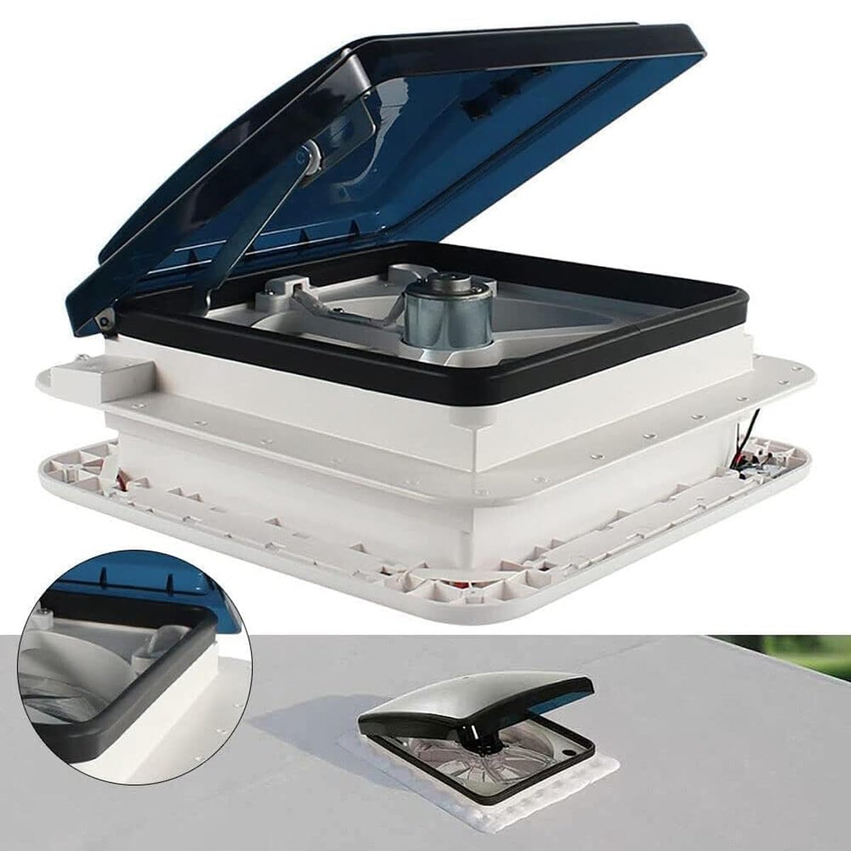 Wentylator dachowy z oświetleniem LED, wentylacja powietrza RV z czujnikiem deszczu, automatyczny, odwracalny wentylator 12 V do dwukierunkowej wentylacji w przyczepach kempingowych