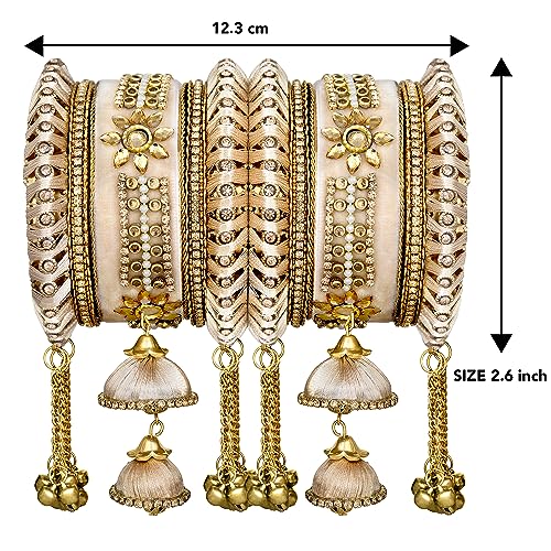 Image of Peora Velvet Silk Thread Kundan Studded Chuda Bangles Set Gift for Women