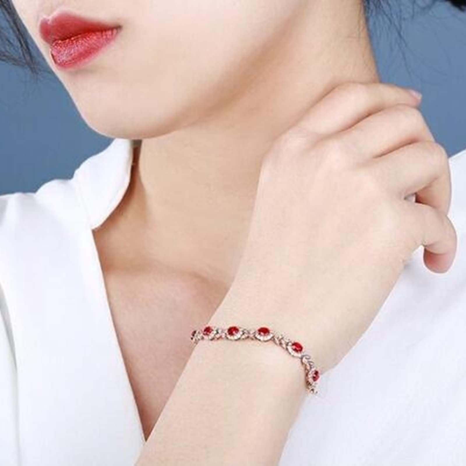 Pulseras de Mujer Oro Rosa 9 Kilates / 14 Kilates / 18 Kilates, Oval con Rubí Creado de 2.6ct y Moissanita, Cadena Extensible 16 CM + 5 CM, Pulseras de Mujer Ajustable de Oro Rosa
