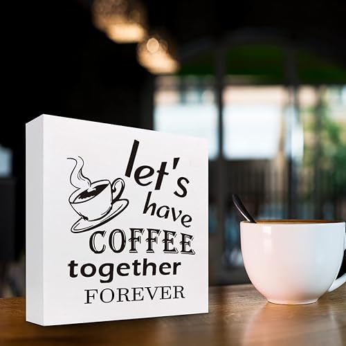 Miniatura 3 de z-crange Letrero de madera con texto en inglés "Let's Have Coffee Together Forever" para decoración de escritorio, divertida caja de placa de madera