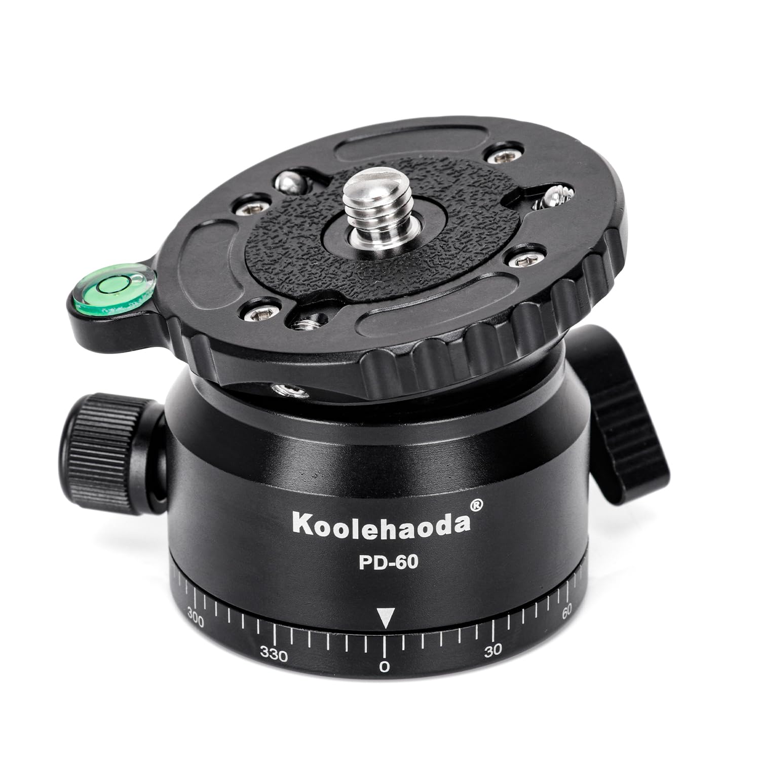 Koolehaoda Camera Leveling Head, CNC Milled Aluminum 360° Pan Base with 3/8" Thread and Offset Bubble Level for Video Head, Tripods and Monopods (PD-60)