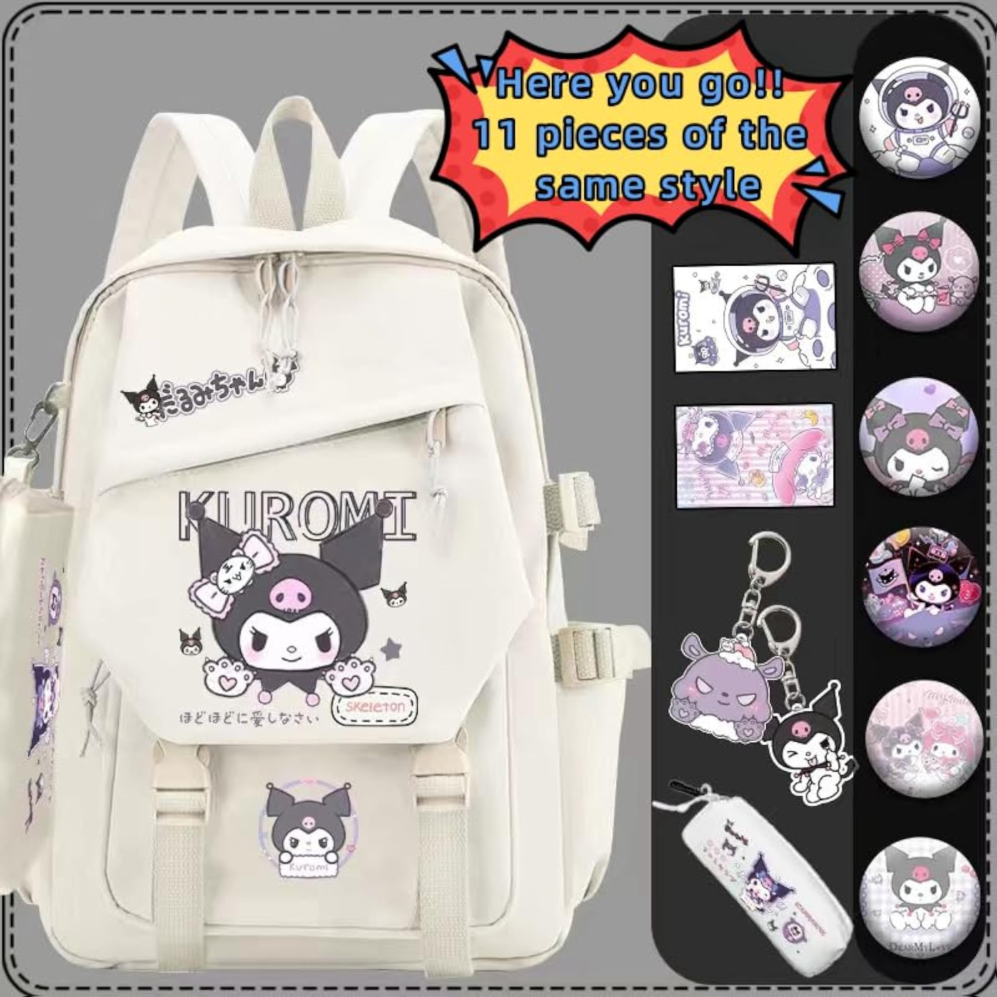 Cute Kulomi Cinnamon Roll Girl Student Backpack Set