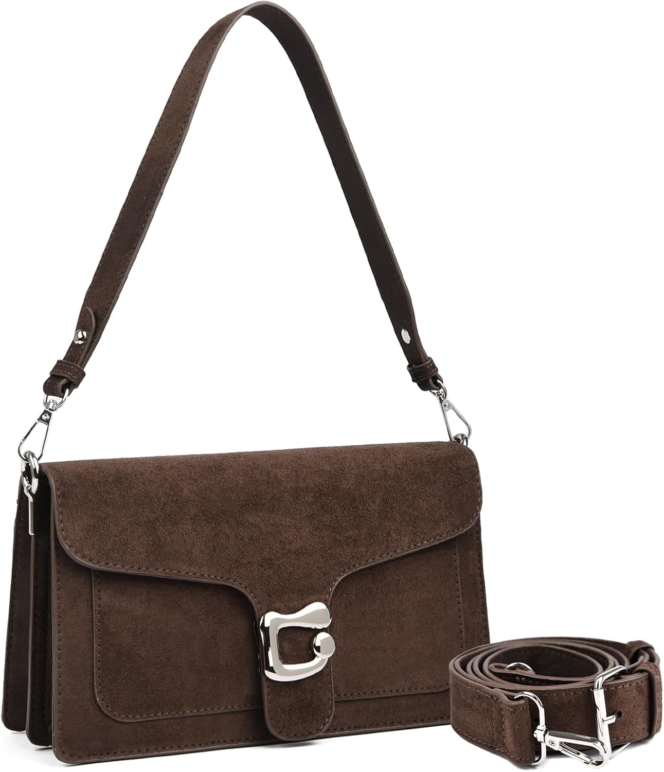Travistar Handbag Women's Small Shoulder Bag Women's Faux Suede Crossbody Bag Women's Shoulder Bag Evening Bag Clutch with 2 Removable Wide Strap Credit Card Slots Coffee Cherry Print