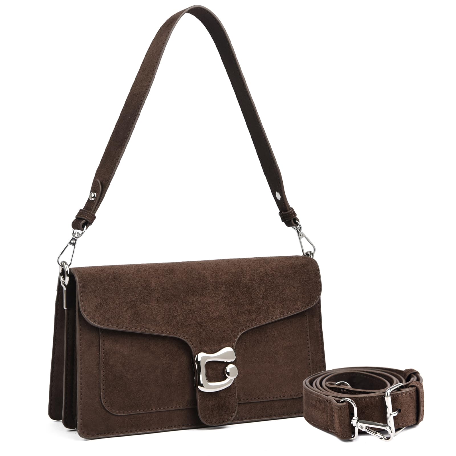 Travistar Handtasche Damen Klein Umhängetasche Damen Kunstwildleder Crossbody Bag Damen Schultertasche Abendtasche Kupplung mit 2 Abnehmbar Breiter Gurt Kreditkartenfächer Kaffee Kirschendruck