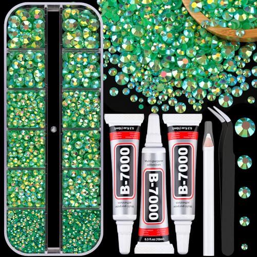 Image of Resin Jelly Rhinestones for Crafting with B7000 Jewelry Glue, 1 Box Dark Green AB Flatback Crystal with 3Pcs 10ml Glue, Bedazzling Non Hotfix Gems for DIY Tumblers Clothing Shoes Manicure