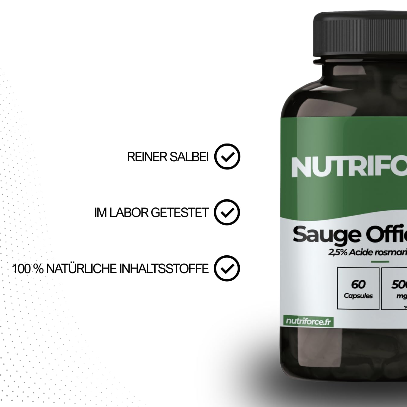 Salbei 500mg – Salvia officinalis – 100% Vegan – HACCP – 30 bis 60 Tage – Frankreich
