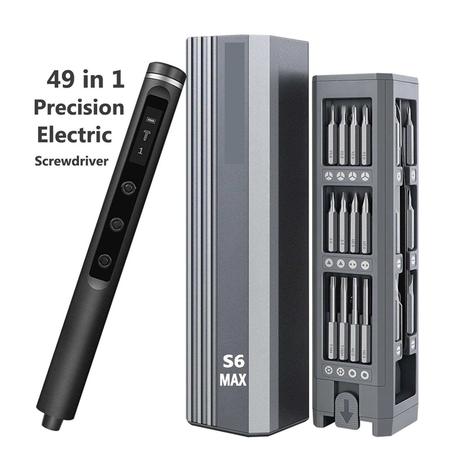 S6 MAX - Juego de destornilladores eléctricos de precisión de 5 velocidades de par ajustable, puntas de destornillador Phillips Torx magnéticas compatibles con PC DIY