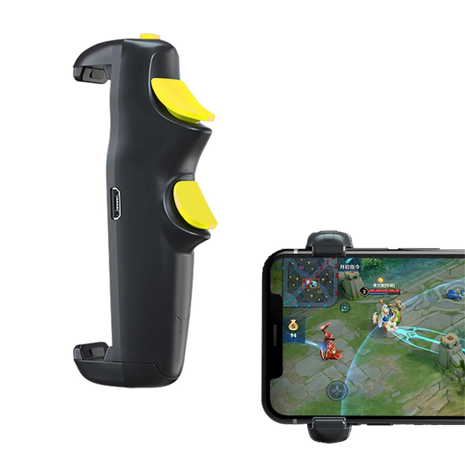 Mobile Gaming Trigger, Bluetooth Controller with 6-Finger Gamepad Joystick, Compatible with Android/iOS Phones, Enhances Shooting Game Experience, Yellow