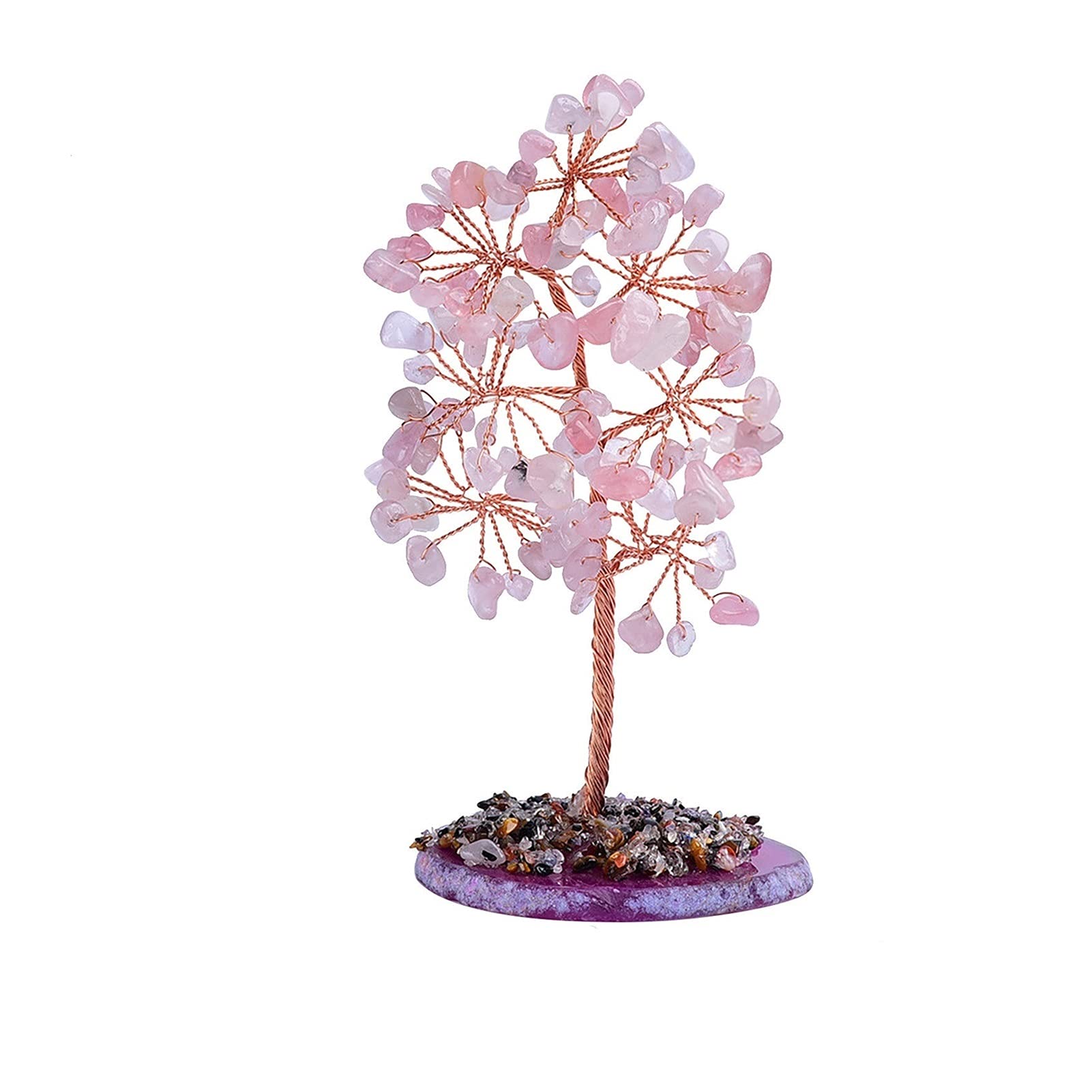 HCZKIUJY Luck and Wealth Crystal Tree Natural Crystal Tree,Amethyst Rose Quartz Aquamarine,Office Desktop Ornament Chakra Money Tree (Pink)