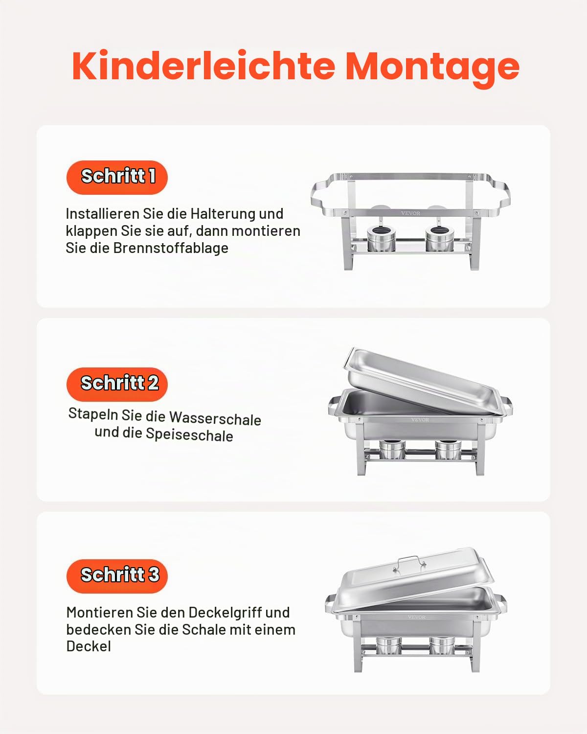 VEVOR Chafing Dish Buffet-Set 4 Stk Edelstahl-Speisenwärmer mit 4 Pfannen in voller Größe (7,5 L), rechteckiger Catering-Wärmespender mit Deckel & Wasserpfannenständer & Brennstoffhalter Buffer Silber