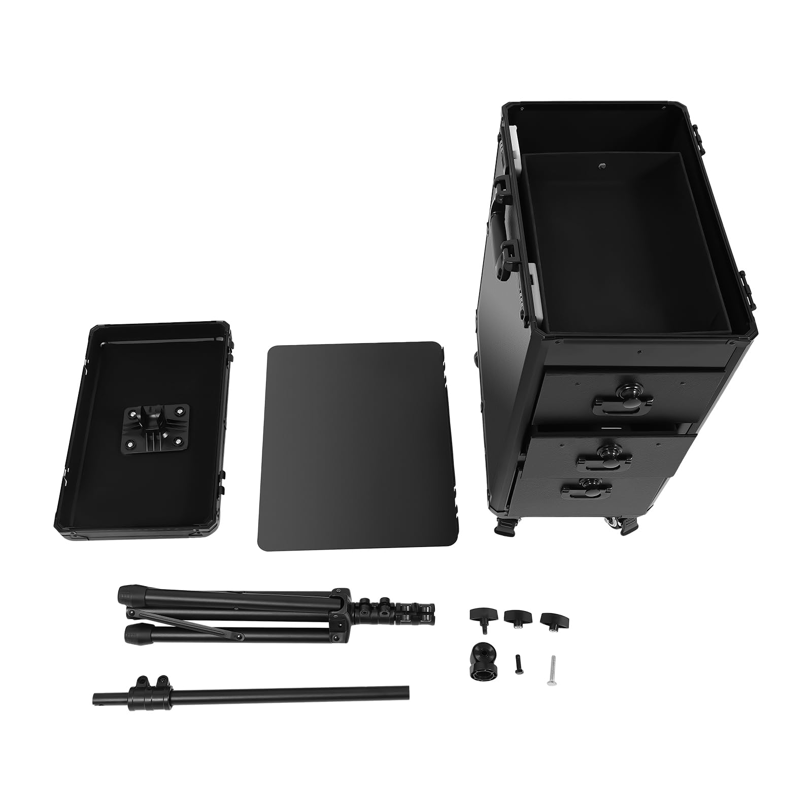 Maletín de Maquillaje 2 en 1 para Tatuajes, con Soporte para apoyabrazos Tattoo, para Tatuajes, Mesa de Maquillaje, Mesa Tattoo con Ruedas y 3 cajones (Placa metálica)