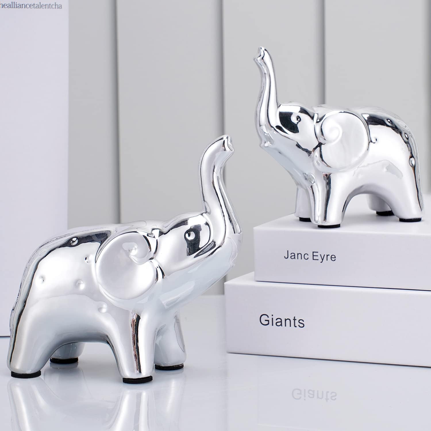 JIMBON A Pair Silver Elephant Statue Home Decor, Modern Style Figurines, shelf ornaments for