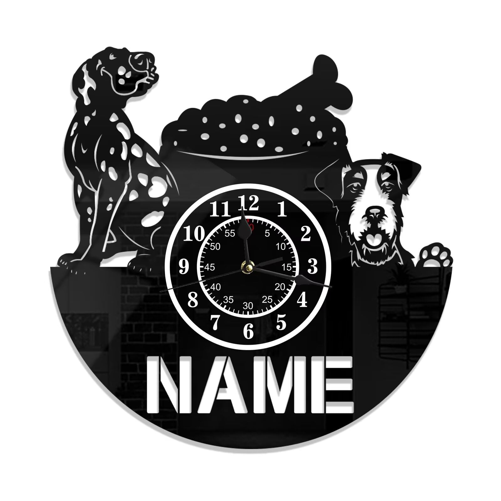 Customizable Name Fun Wall Clock,Personalized Wall Clock with 7 Color Lights,Animal Style Wall Clock,Bedroom/Living Room/Kitchen Decorative Wall Clock,Clock for Family and Friends,Dog Wall Clock