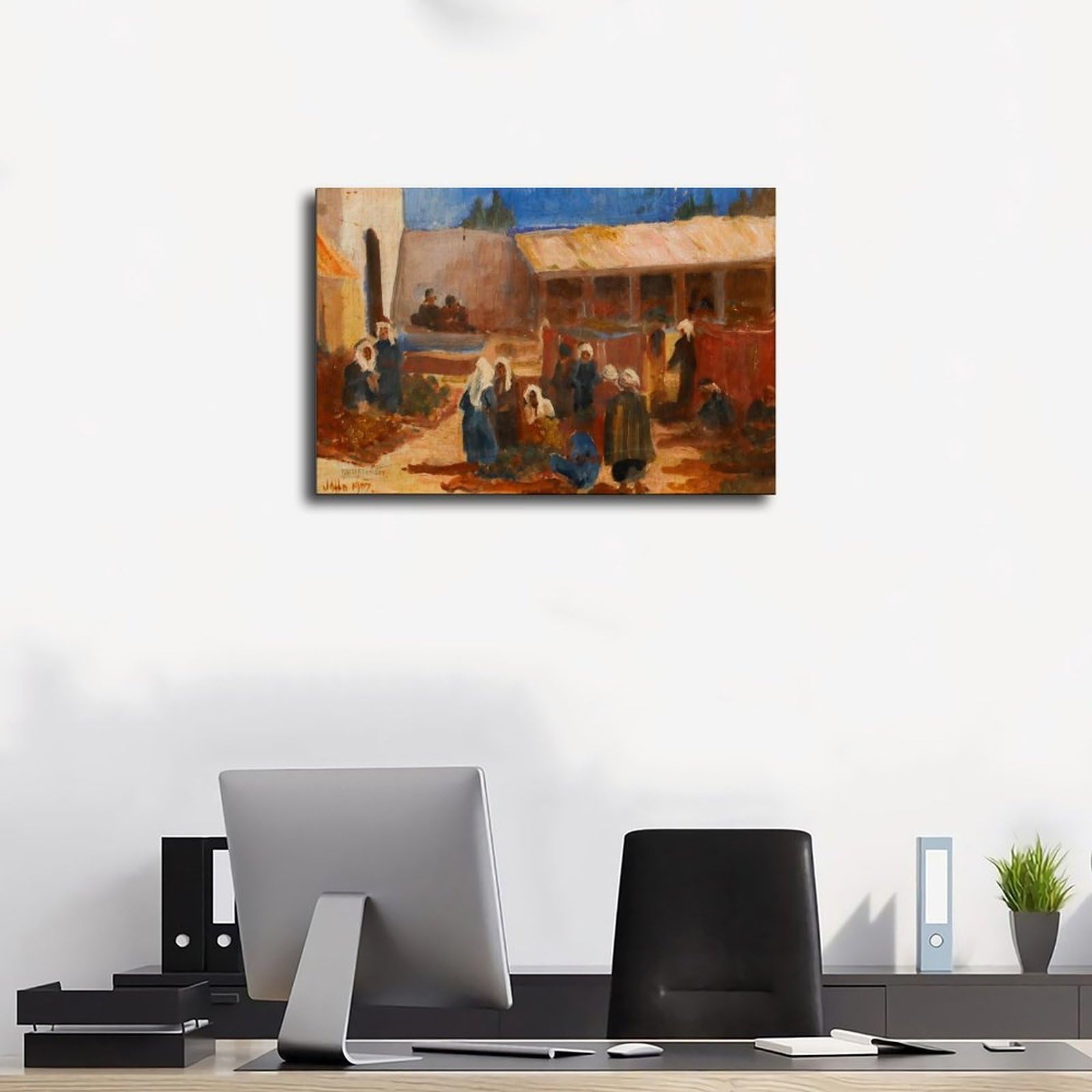 ANFOTCM Walter Cooksey_ Obraz olejny w stylu vintage, scena targowa Jaffa, oprawiona antyczna grafika plakat druk dekoracyjny obraz na płótnie sztuka ścienna salon plakaty sypialnia obraz 24 x 36 cali