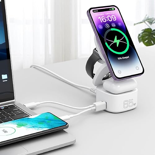 Miniatura 5 de OneCharge Station, estación de carga inalámbrica plegable 5 en 1 (PD rápida), cargador de viaje para iPhone, Apple Watch, AirPods, laptop
