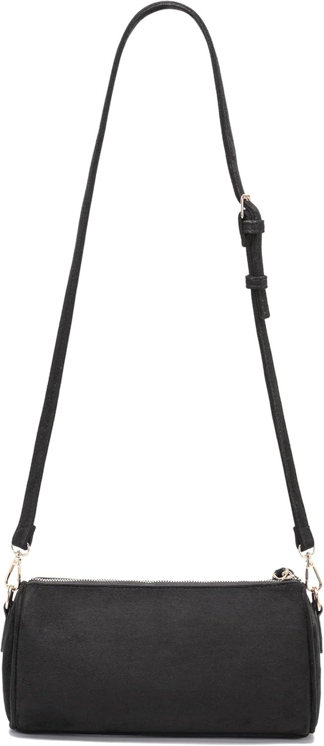 JOLLQUE Suede Crossbody Bag for Women, Luxury Small Barrel Clutch Handbag Purse, Fall Winter Shoulder Bags With Zipper - Image 4