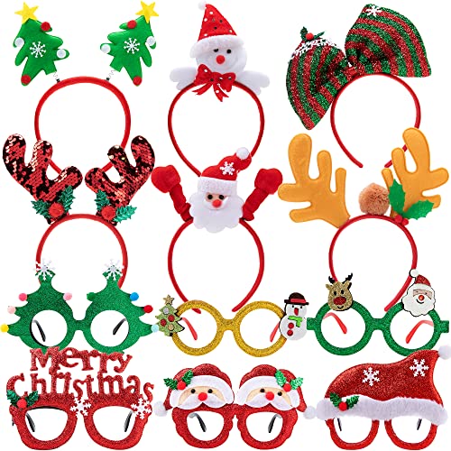 JOYIN Juego de 12 diademas y marcos de gafas de Navidad, varios vasos y diademas de Navidad, regalos de fiesta de Navidad para niños, mujeres y hombres, suministros de fiesta de Navidad (talla única)