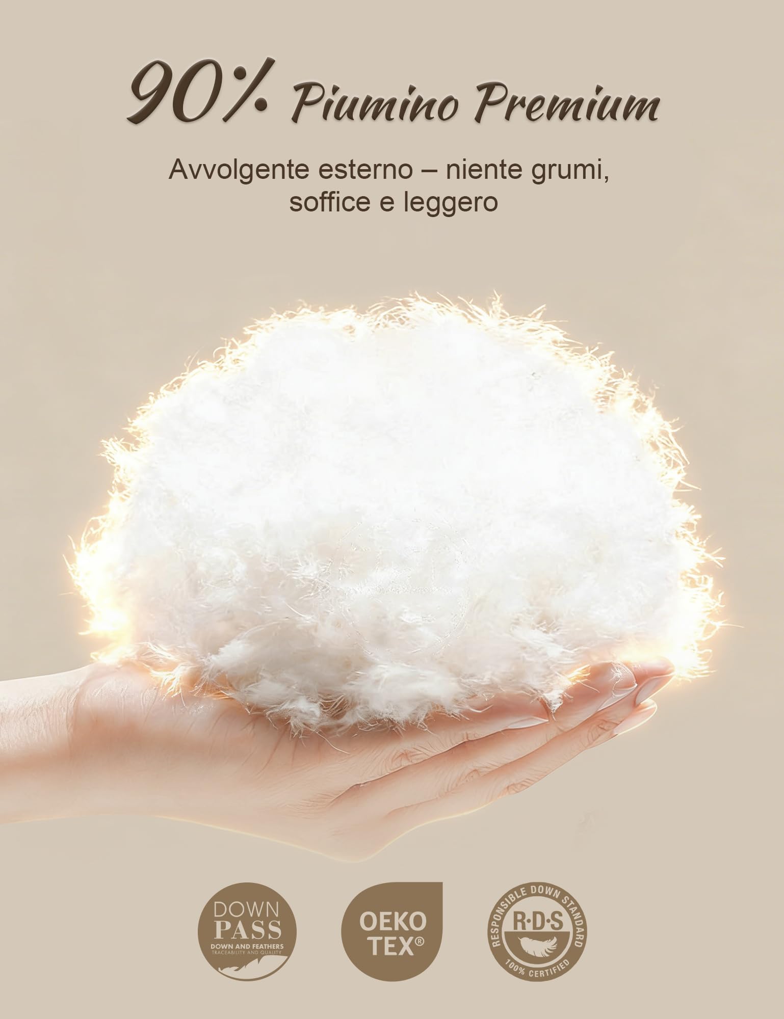 BPC Cuscino 3 Camere Piuma d'Oca, Bianco，50x75cm(set di 2) | 90% Piuma Esterna，100% Cotone Biologico，Qualità dell'hotel，Lavabile