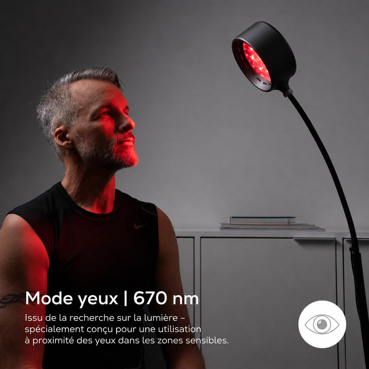 Gen30 Lampe LED à lumière rouge avec 6 longueurs d'onde (630-850 nm) | Lampe lumière rouge et infrarouge proche avec mode vision 670 nm | Réglable en hauteur en continu, mode impulsion (noir)