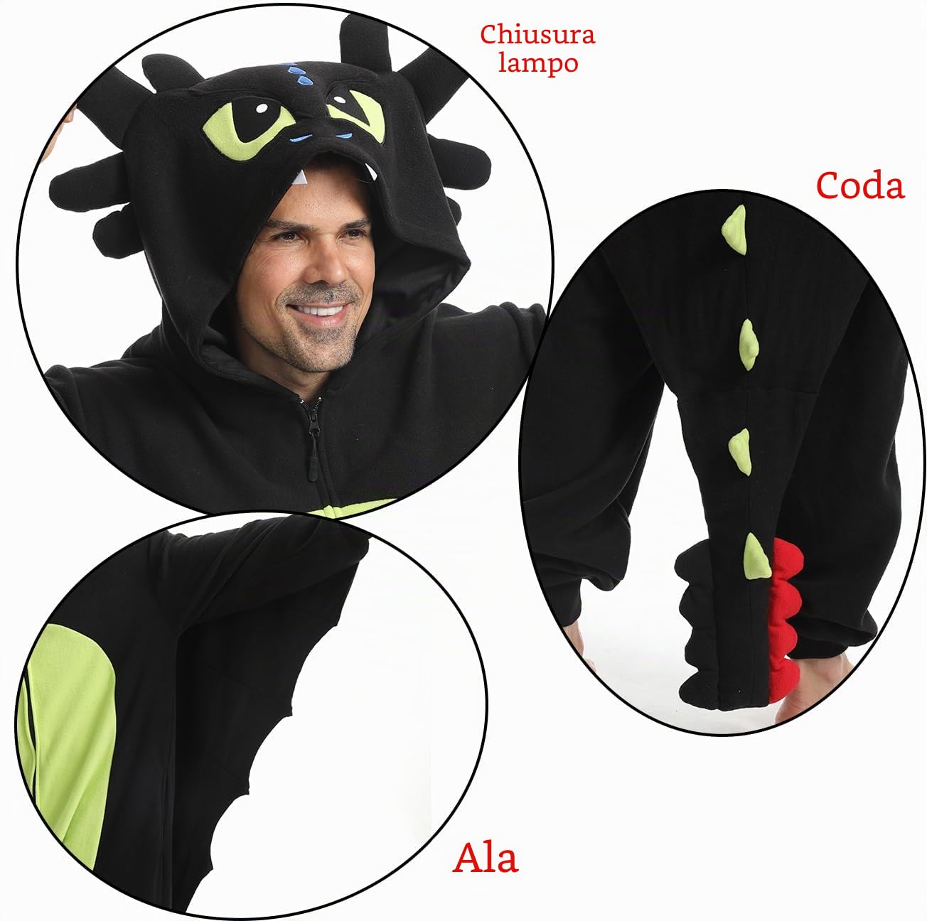 Laahoem Animal Drago Pigiama Unisex Adulto Zipper con Cappuccio Uomini Donne Jumpsuit Costume Cosplay Abbigliamento da Notte