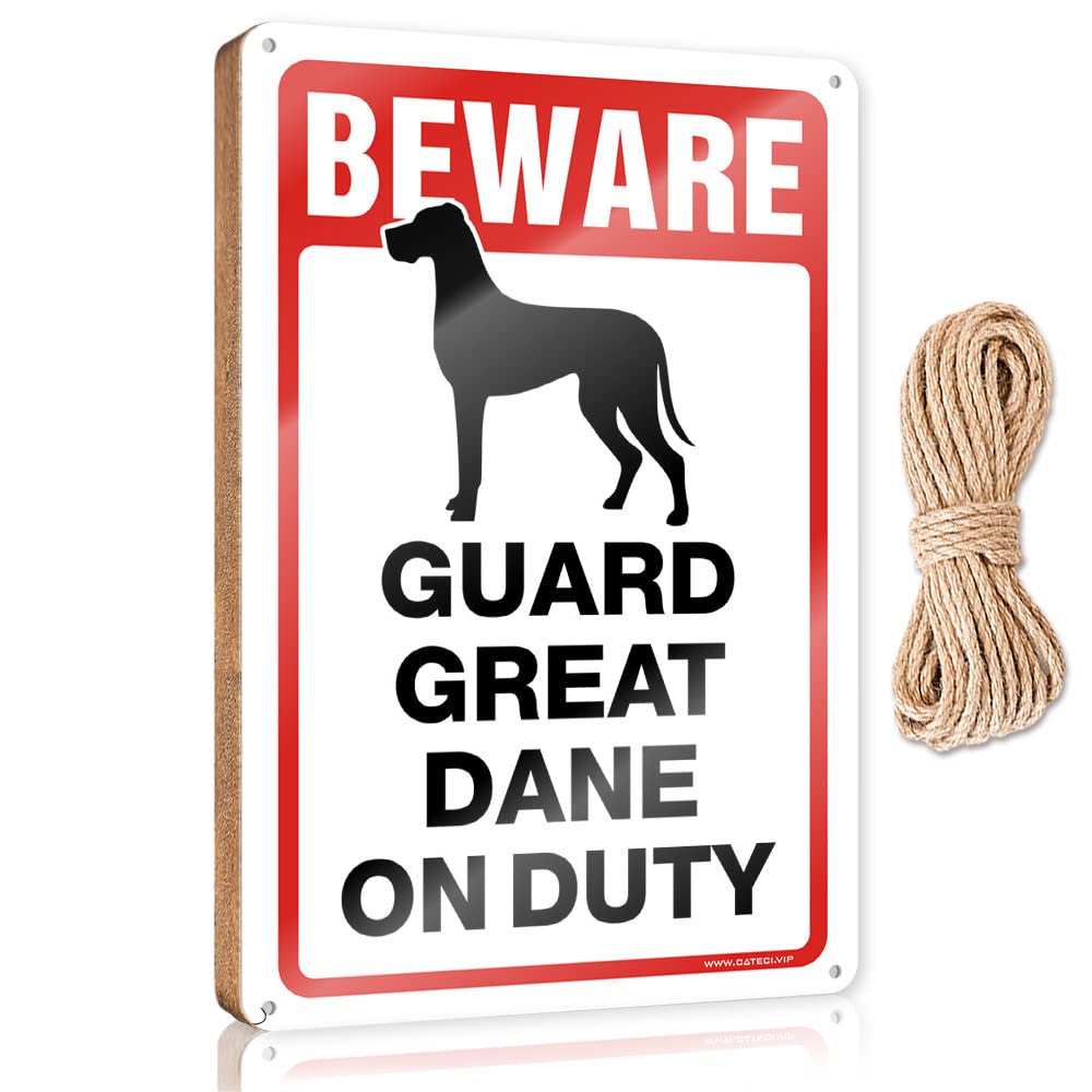 DTHA Funny Hanging Sign Beware! Guard Great Dane On Duty Wooden Sign Funny Bedroom Decor Wood Hanging Sign Plaque(15X28CM)