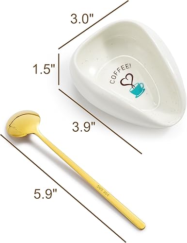 Miniatura 4 de FANGSUN Soporte para cucharas con cuchara de café dorada, soporte de cuchara de cerámica para encimera de cocina, soporte para cucharadita para