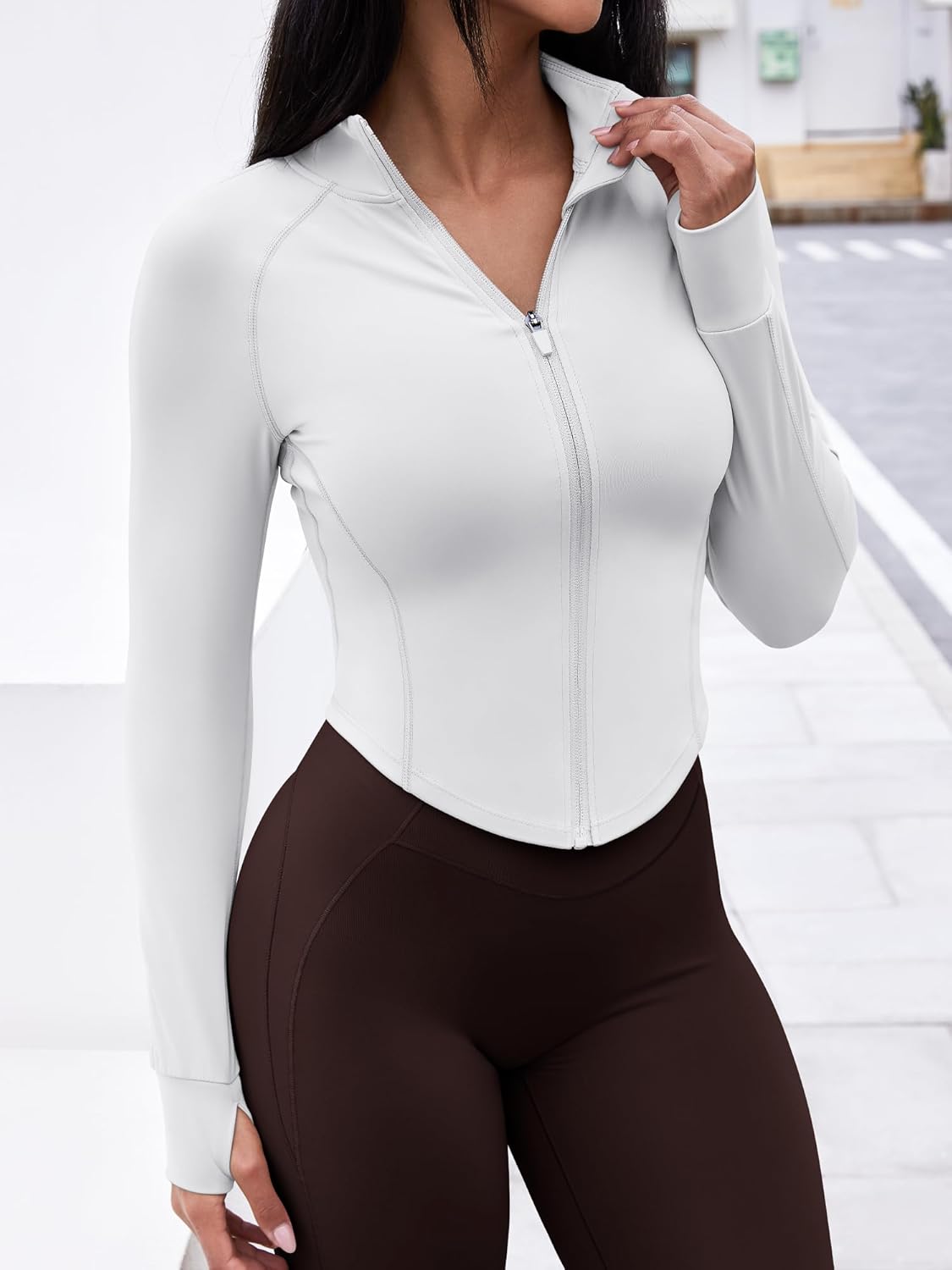 GYM RAINBOW Womens Snatched Workout Jackets Lightweight Zip Up Slim Fit Gym Track Athletic Jackets with Thumb Holes - Image 3